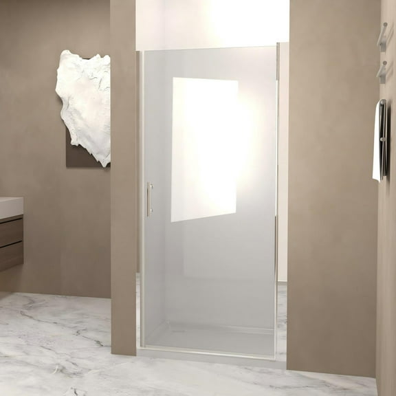 30"W x 72" Pivot Shower Door,Half Frame Shower Door,1/4" Transparent Glass,Chrome Aluminum Frame