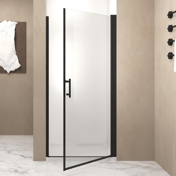 30"W x 72" Pivot Shower Door,Half Frame Shower Door,1/4" Transparent Glass,Matte Black Aluminum Frame
