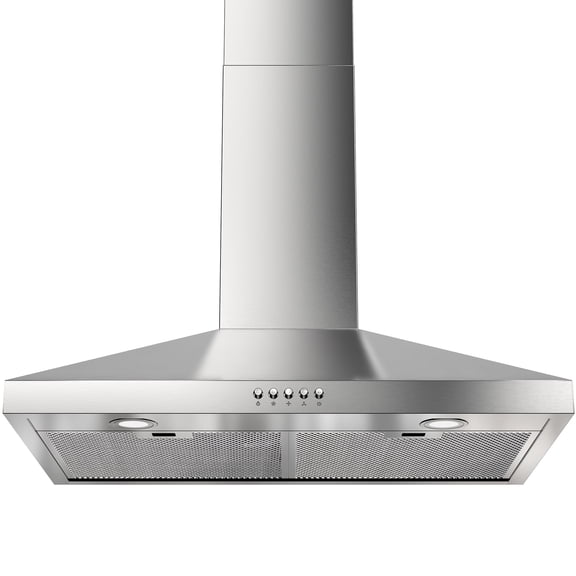 30" Wall-Mount Range Hood, Stainless Steel, Convertible Ducted/Ductless, 3-Speed Fan, LED Light, Aluminum Filters