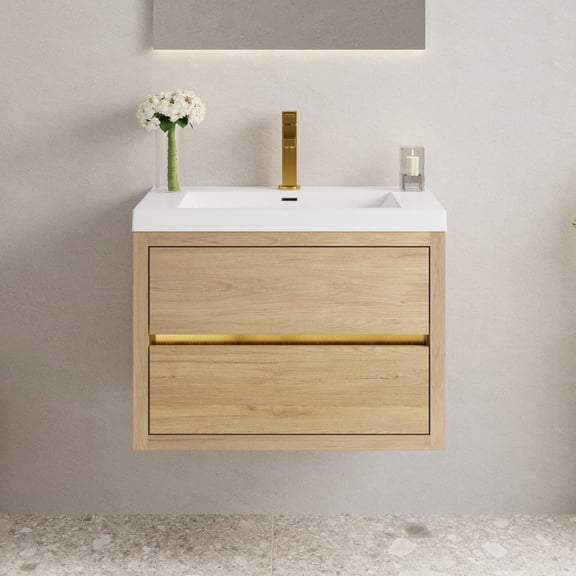 30" Wall-Mounted, Floating Design - Premium Stone Resin Countertop - Bathroom Setup / Easy to Clean and Resists Yellowing