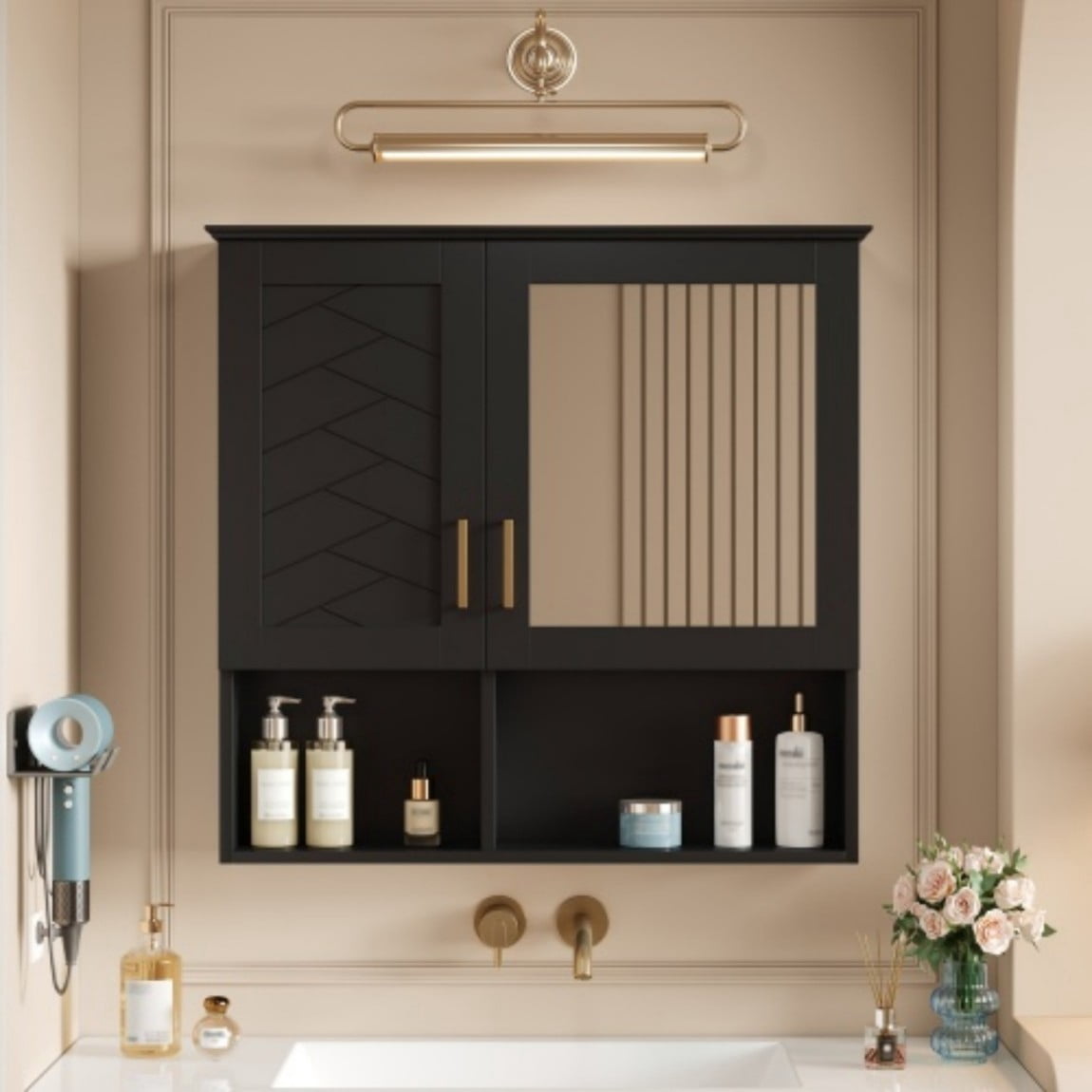 30" Wall Mounted Medicine Cabinet with Mirror, Bathroom Storage Cabinet with Adjustable Shelves, Soft Close Doors, Modern Mirror Cabinet for Bathroom Vanity, Black