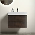 thumbnail image 1 of 30" Walnut Floating Bathroom Vanity with Sink, Wall-Mounted Large Storage Cabinet for Modern Bathrooms, Pre-Assembled White One-Piece Basin No Drain Faucet, Eco-Friendly Design, 1 of 9