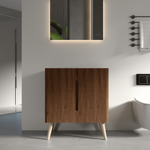 30" Walnut Iron Vanity with Freestanding, Bathroom