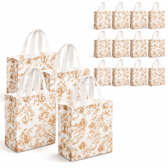 30 Warm Brown Fall Harvest Nonwoven Gift Bags with Handles Bulk