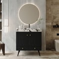thumbnail image 1 of 30" Waterproof Wood Bathroom Organizer, Space-Saving Freestanding Cabinet with Marble Top, Retro Bathroom Vanity with Ceramic Sink for Bathroom, Black,Gold,White, 1 of 9