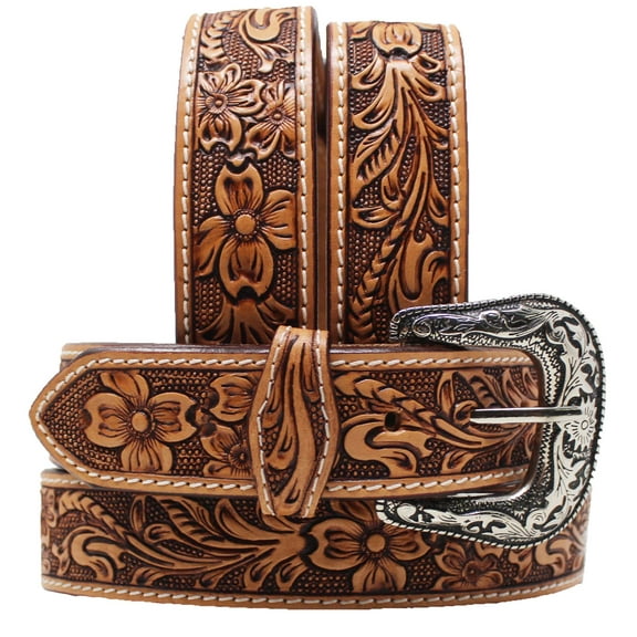 30   Western 1-1/2" Wide Antique Floral Tooled Full-Grain Leather Belt 26RS05