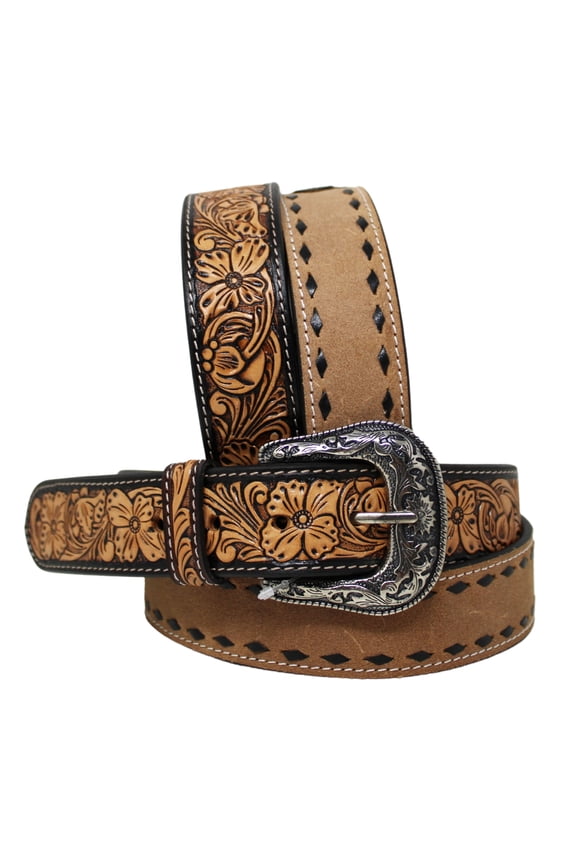 30   Western 1 1/2" Wide Men Women Rodeo Floral Tooled Suede Leather Buckstitch Belt