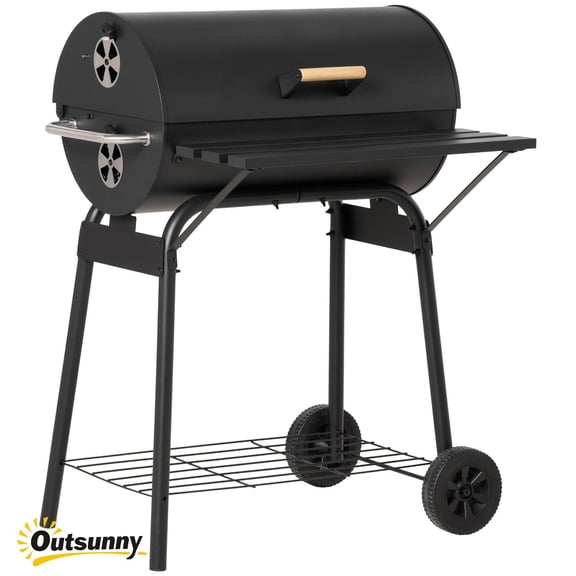 30" Wheeled Portable Charcoal Grill for Outdoor Cooking, Adjustable Rack & Storage Shelf for Camping, Picnics, and Backyard BBQs