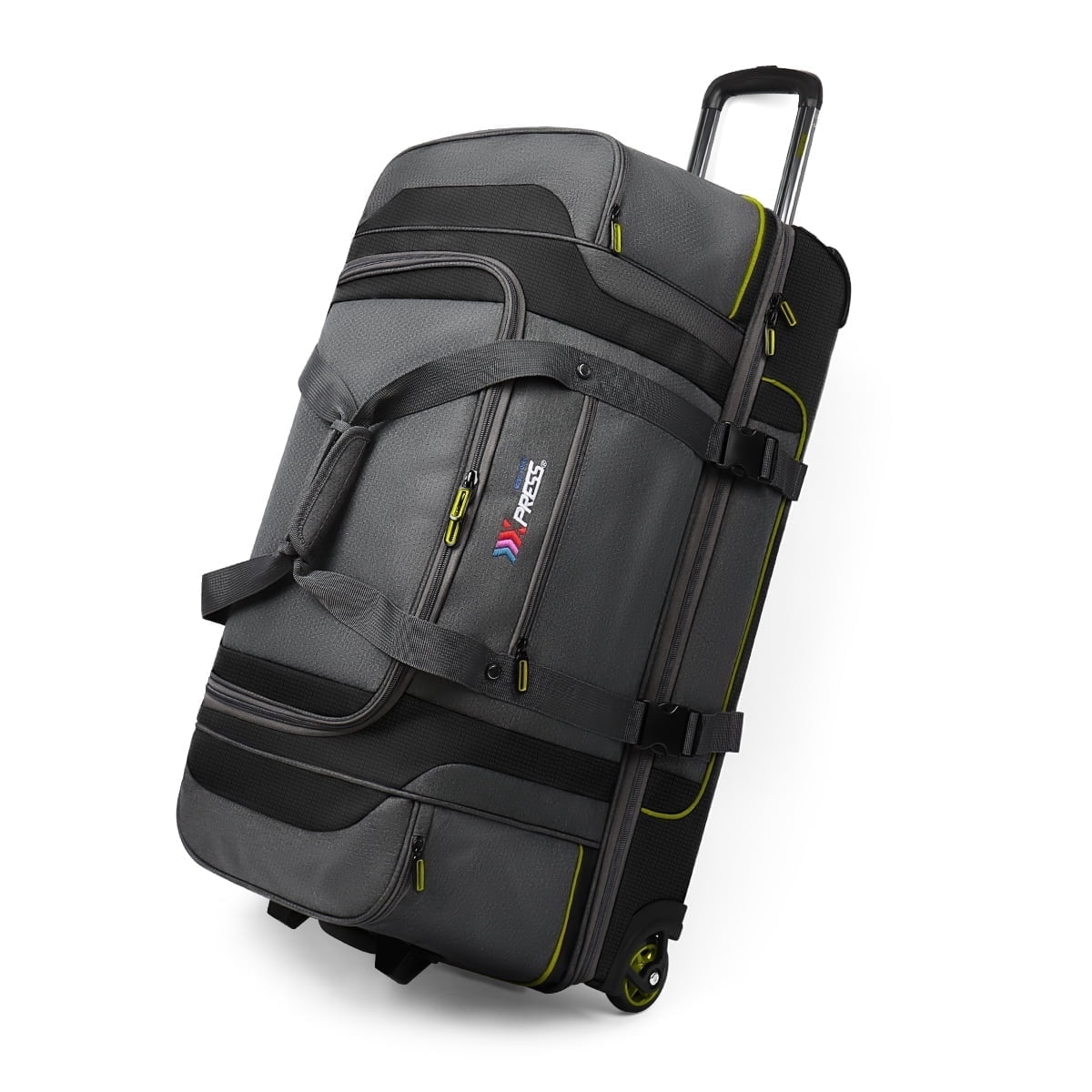30 Inch Rolling Duffle Bag with Telescopic Handle, Wheeled Duffel Bag with Drop-Bottom,  Large Luggage Bags for Travel, Grey/Green, TBL074