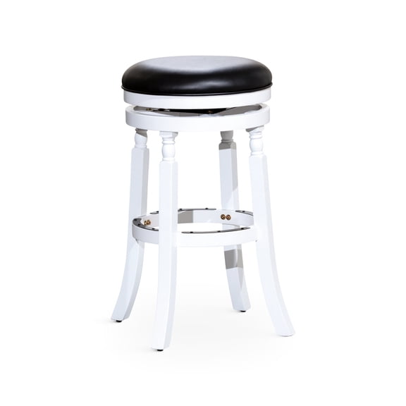 30" White Bar Stool with Black Leather / Solid Hardwood Frame for Sturdy Support