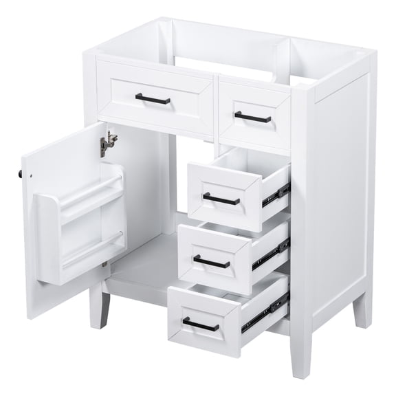 30" White Bathroom Vanity with Cabinet and Drawers | Freestanding for Bathroom Upgrade, Groove - designed | Rubber Wood and MDF, Stain - resistant Finish | Protects Bathroom Items from Dust