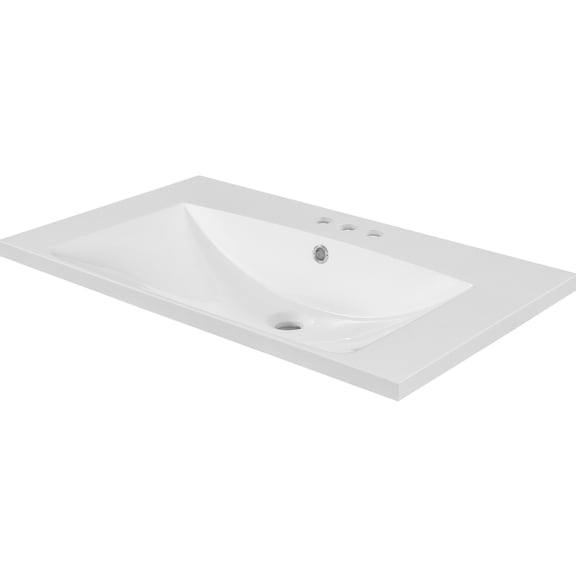 30" White Bathroom Vanity Counter | Flat Edge, Low Maintenance | Ceramic Material | Solves Installation and Water Retention Troubles