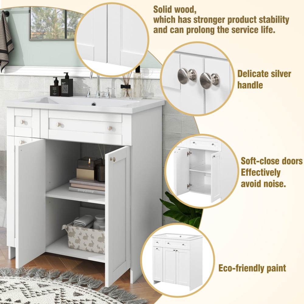 30" White Bathroom vanity with Single Sink ,Cosymart Combo Cabinet Undermount Sink,Bathroom Storage Cabinet vanities