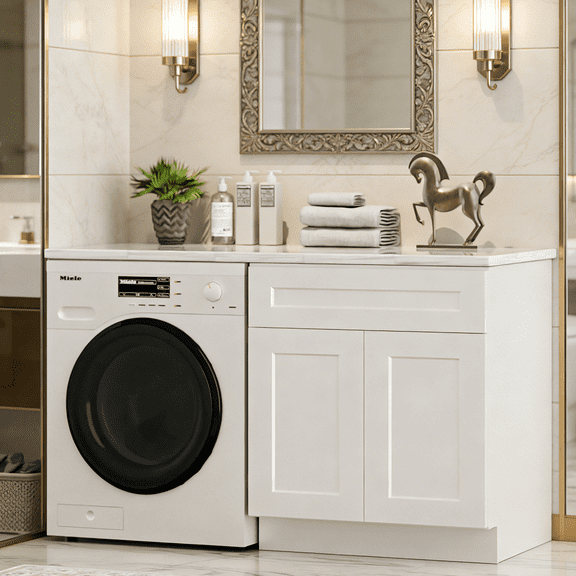 30" White Shaker Sink Base Cabinet Solid Wood Construction, 24" Deep, Double Door, Ready-to-Assemble (RTA) for Kitchen, Bathroom, or Laundry Room (Counter top Not Included)