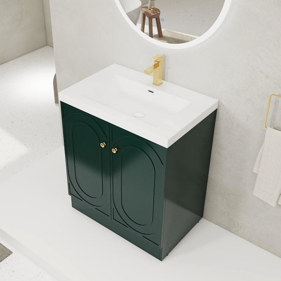 30" White Vanity - Resin Sink for Aesthetics - Bathroom Use - High-Quality Paint