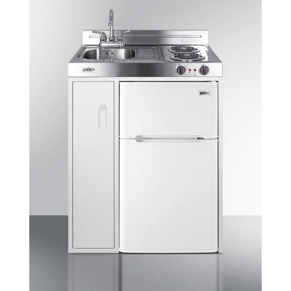 30" Wide All-In-One Kitchenette, White, Glass Burners