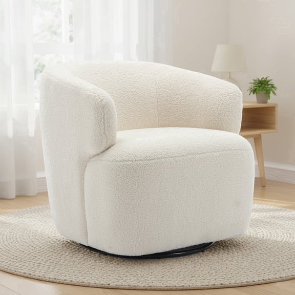 BRILHAMEZ Modern 30" Swivel Barrel Chair, Premium Chenille Fabric Round Accent Chair Comfy Club Lounge Armchair for Living Room Bedroom Office, White