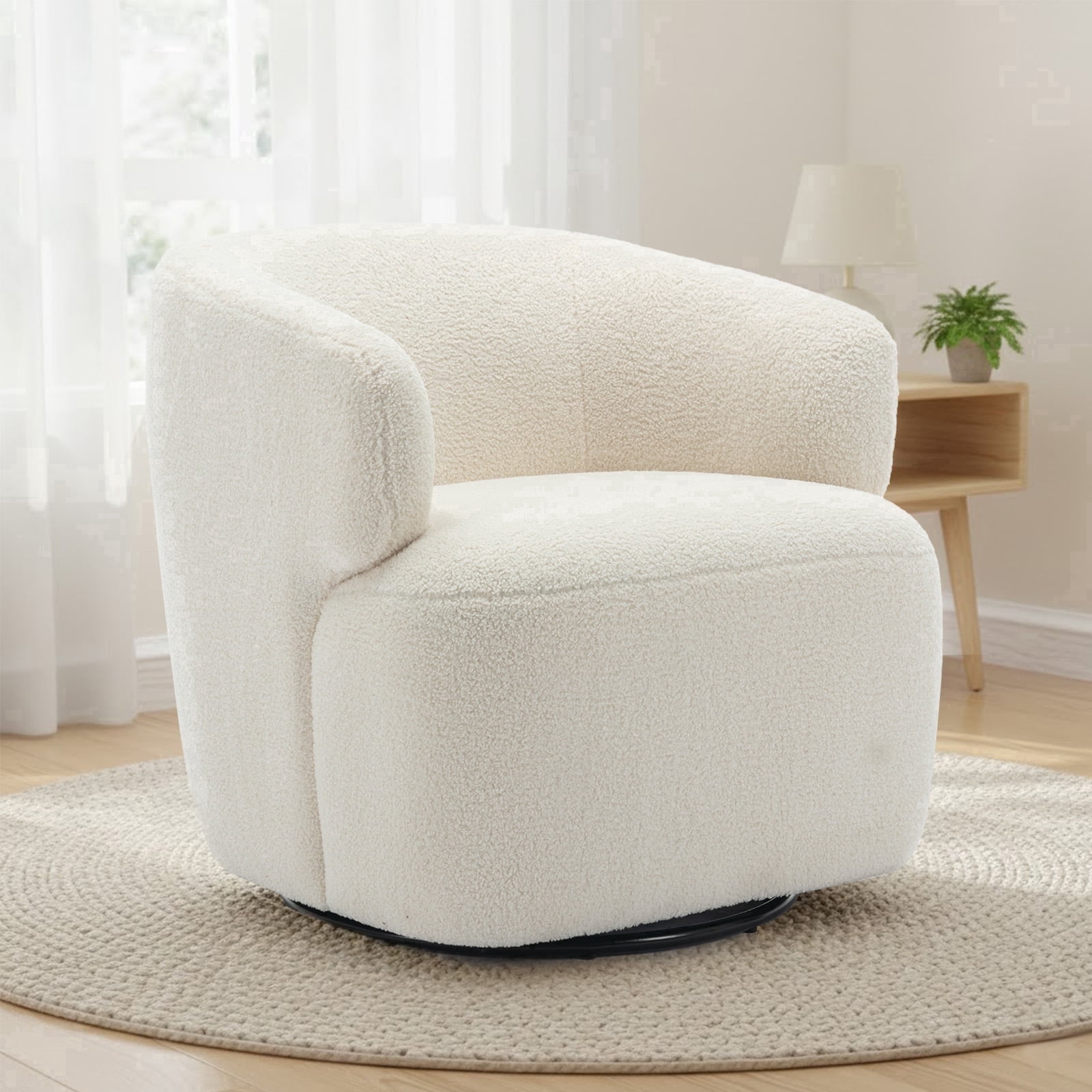 BRILHAMEZ 30" Modern Swivel Accent Chair, Chenille Upholstered Round Barrel Chair, Comfy Club Lounge Armchair for Living Room & Bedroom, Green, White
