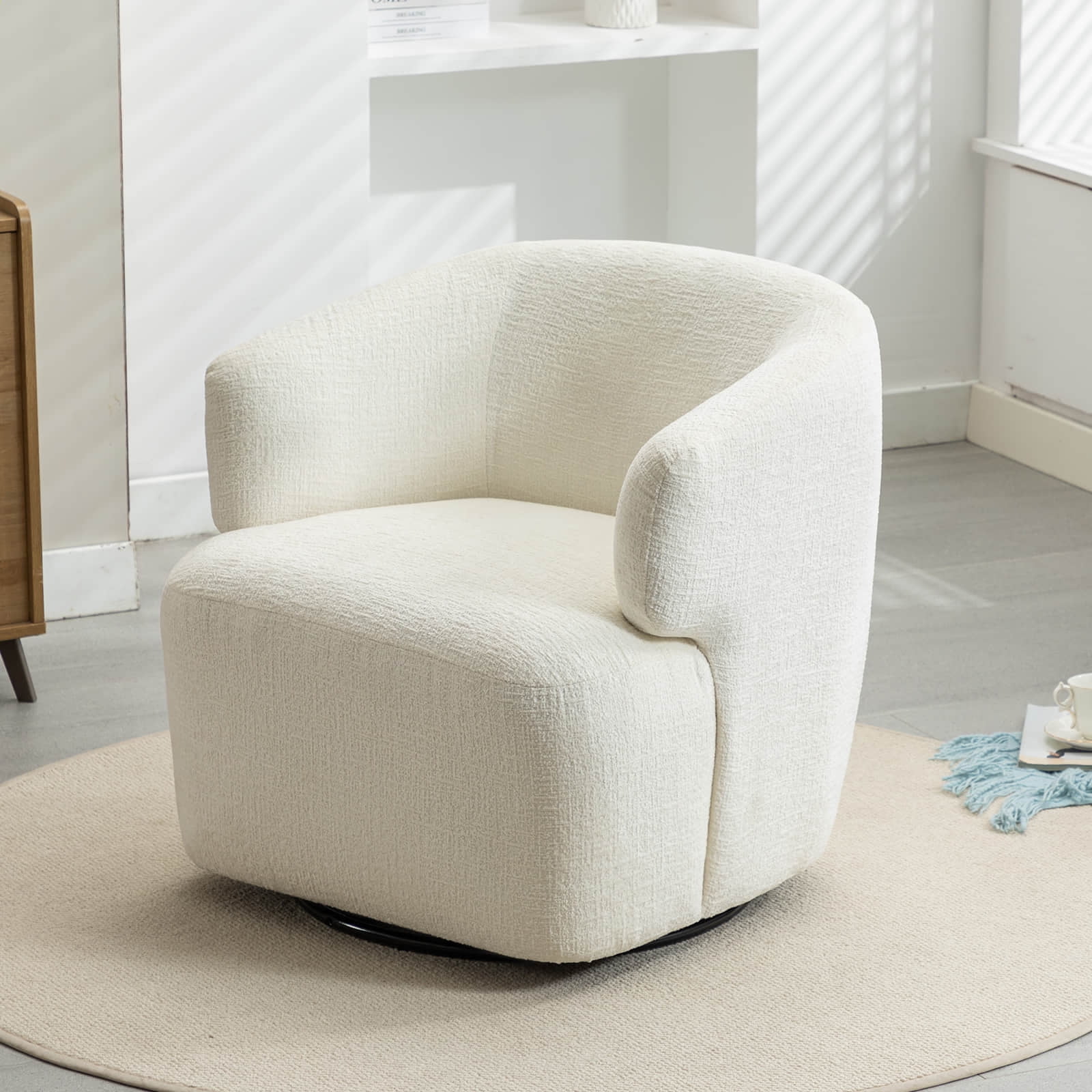 Luci Accent Barrel Chair | Foam Fill Cushions | Shimmer White Chenille main image 1