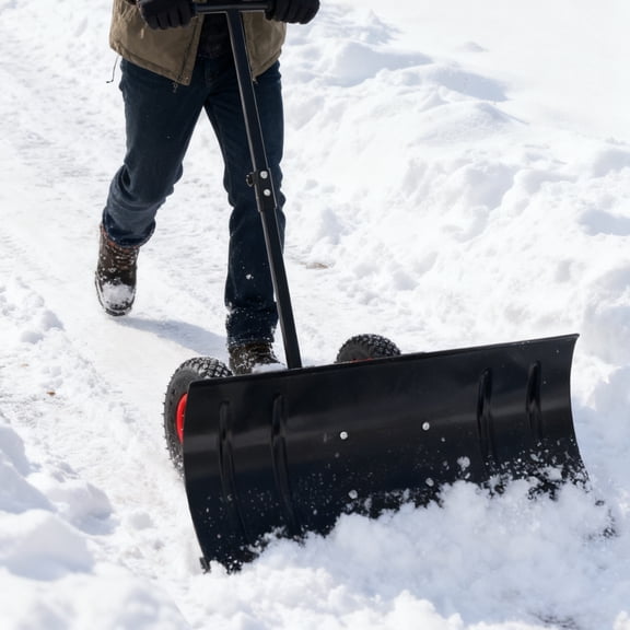 30" Wide Metal Snow Pusher with 15" Height & 2 Wheels,adjustable Angle & He