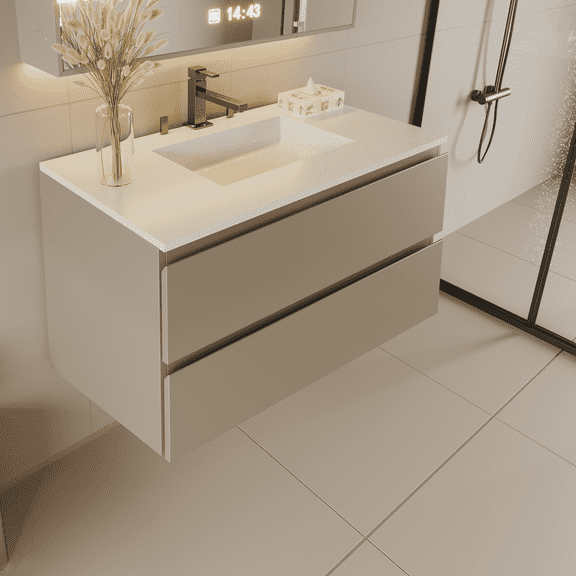 30" Width Wall-Mount Bathroom Vanity Modern Floating Vanity with Soft-Close Drawers, Laminate Doors, Plywood Construction, Roma Clay