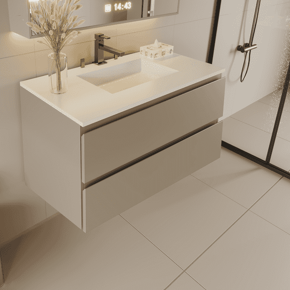 30" Width Wall-Mount Bathroom Vanity  Modern Floating Vanity with Soft-Close Drawers, Laminate Doors, Plywood Construction, Roma Clay