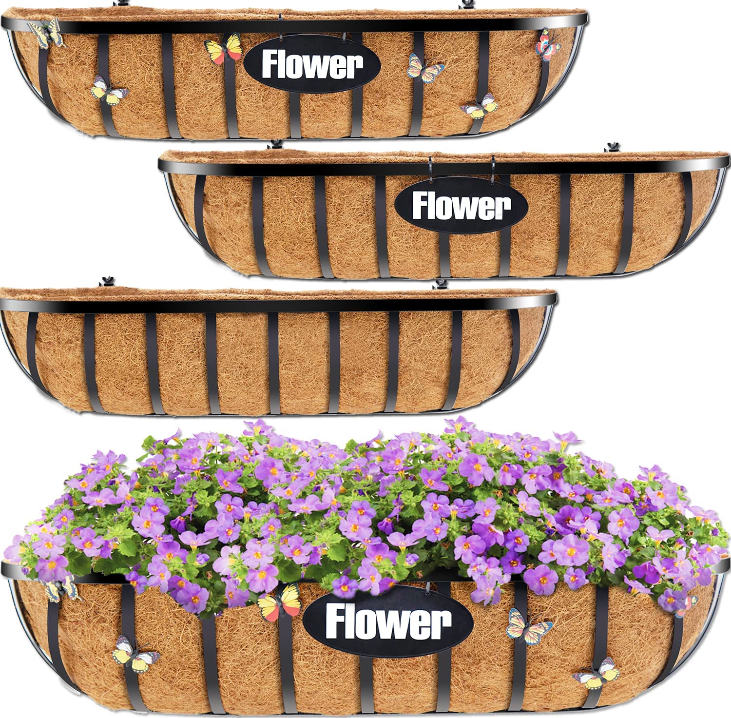 30" Window Box Deck Railing Planter with Horse Trough Coco Liners ...