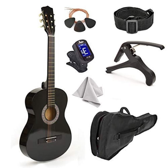 Master Play 30" Classical Guitar Kit for Kids Beginners, Acoustic Linden Wood Guitar with Case & Accessories Starter Kit (Black)