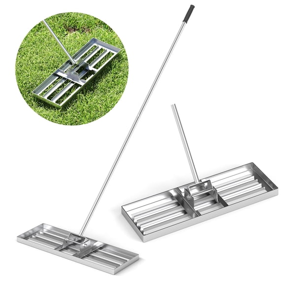 30 X 10 Inch Lawn Leveling Rake, Ergonomic Handle, 180 Degree Rotatable U-Shaped Head, Silver