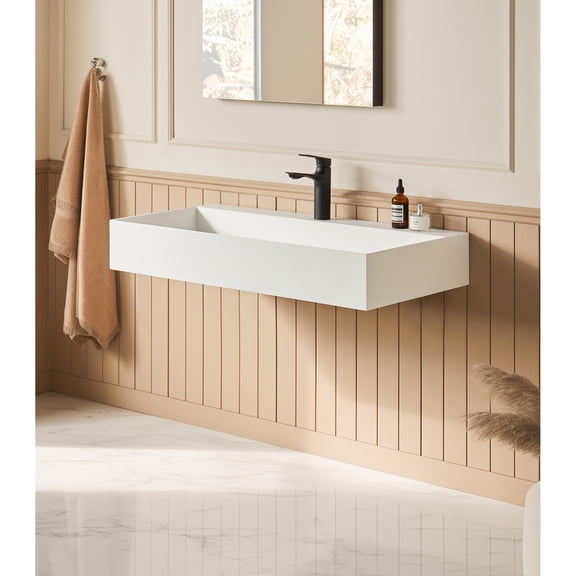 30" X 18" Solid Surface Rectangle Wall Mounted Matte White Bathroom Sink - And Chic Addition On Stylish Element
