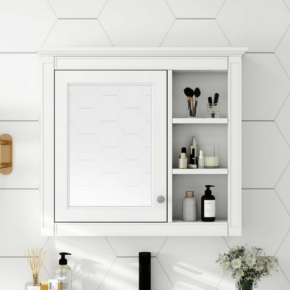 30'' X 28'' Bathroom Wall Cabinet With Mirror, Construction, +glass, Concealed Storage Mounted Cabinet, 28'', Modern Style, Storage, Board