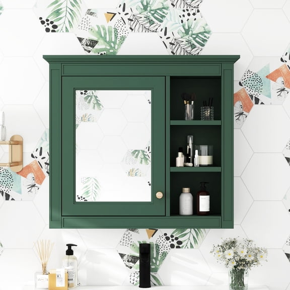 30'' X 28'' Bathroom Wall Mounted Mirror Cabinet. , 5+ Shelves, Build Storage Cabinet With Mirror. Mounted, . Board, Adjustable Soft-close Hinges