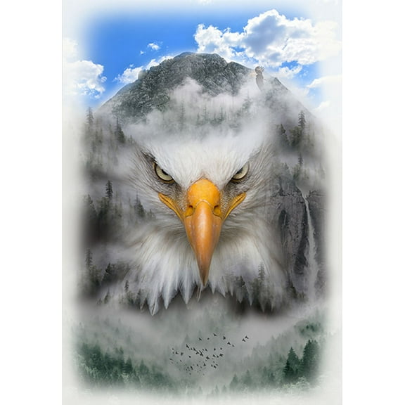 30" X 44" Panel Bald Eagle Mountains Birds Scenic Landscape Call of the Wild Digital Print Cotton Fabric Panel (V5272-483-Fog)