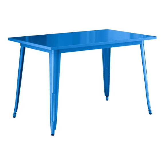 30'' X 48" Rectangular Blue Metal Restaurant Patio Dining Table For Indoor or Outdoor Use
