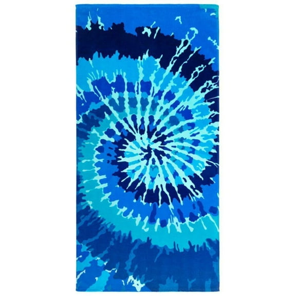 30 X 60 Colorful Tie Dye Blue Velour Beach Towel