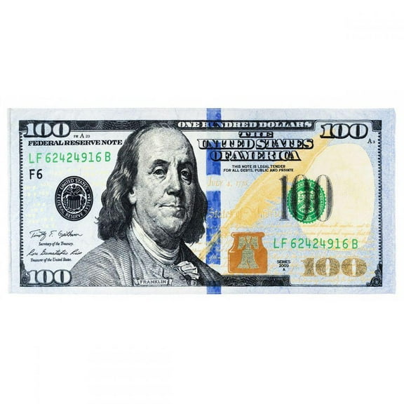 30" X 60" New $100 Dollar Bill Velour Beach Towel