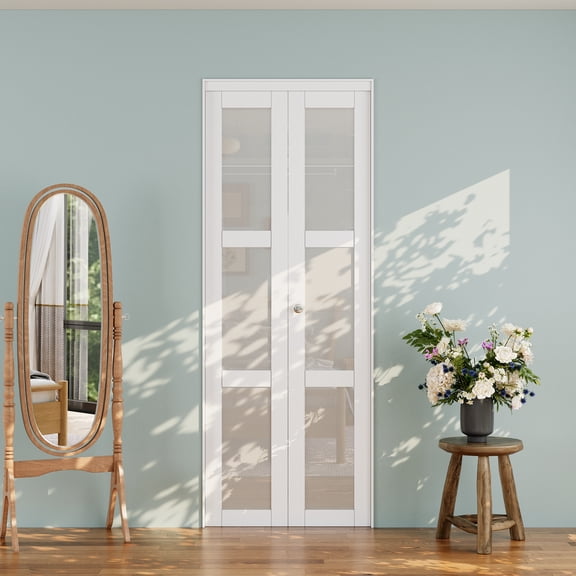 30" X 80" 3-Lite Frosted Glass Finished Surface Bi-Fold Door
