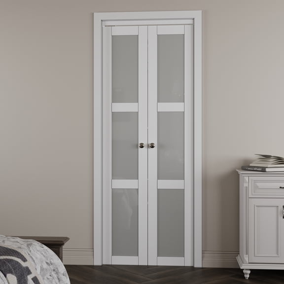 30" X 80" 3-Lite Paneled Manufactured Wood and Glass Pivot-French Door With Installation Hardware Kit