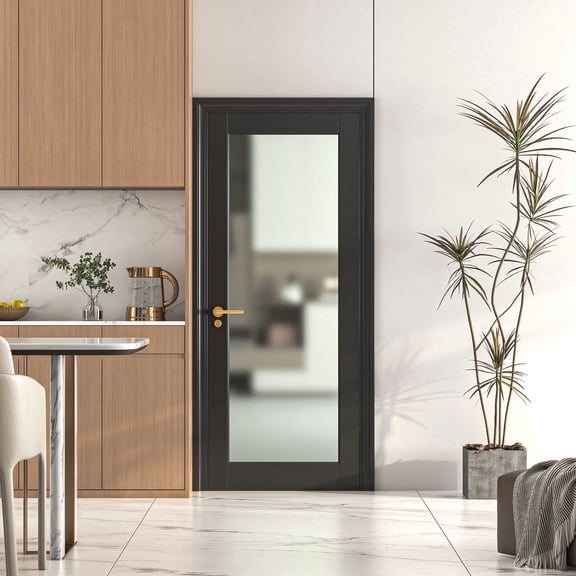 30" X 80"Frosted Glass Interior Door Slab, 1-Lite Tempered Privacy Black Baked Paint Shaker Door for Bathroom Bedroom Closet, w/o Hardware