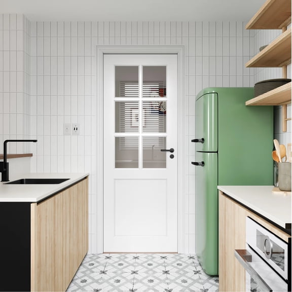 30" X 80" 6-Lite Clear Glass Solid Core Door Slab - Solid Manufactured Wood White Primed Standard Size Interior