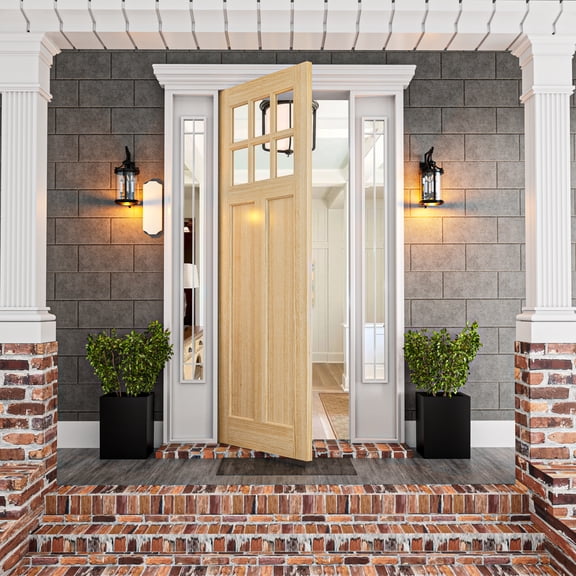30" X 80" Unfinished Pine Solid Core 2-Grid Transparent Clear Glass Panel Front Door With < Inswing >Jamb Kit