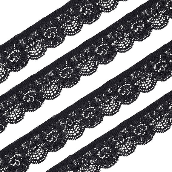 30 Yards 1" Wide Lace Elastic Trim Black Lace Ribbon Flower Edge Trimming for Sewing Craft Wedding Party Decor Clothes