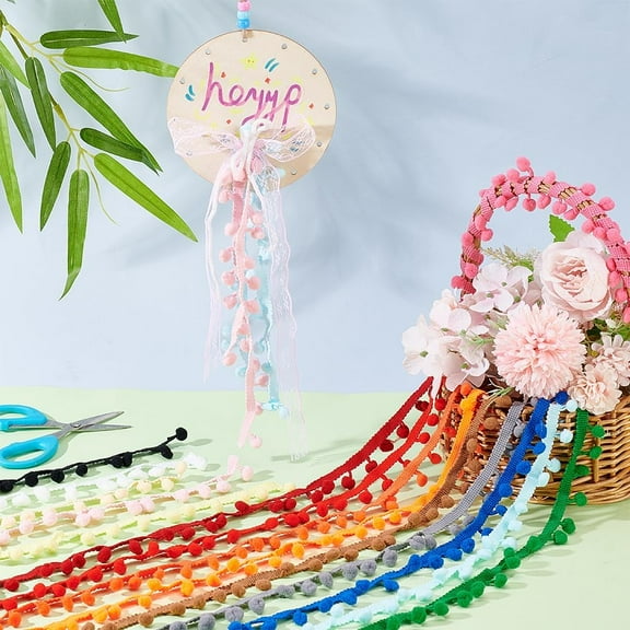 30 Yards 15 colors Polyester Pom Pom Trim Ball Fringe Lace Trim Ribbon Mixed color 1 inch(25mm) 2 yards/color
