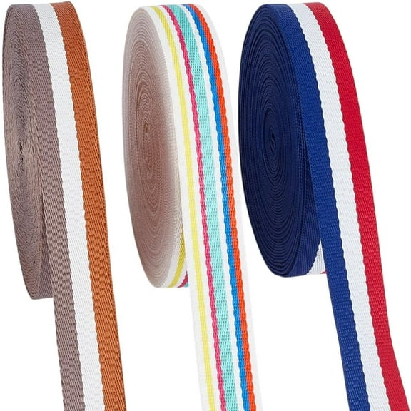 30 Yards 3 Styles Polyester Webbing Strap 1 Inch Wide Striped Heavy Duty Ribbon Colorful Woven Webbing Belt for Indoor or Outdoor Gear DIY Crafting Handles Luggage Slings for DIY