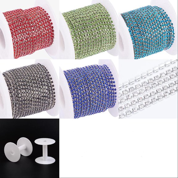 30 Yards 6 Colors Brass Rhinestone Strass Chains Rhinestone Cup Chain with Spool Mixed Color 2mm 5 Yards/color