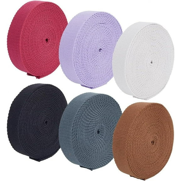 30 Yards 6 Colors Heavy Cotton Webbing 1 inch Wide Polyester Cotton Strap Webbing for Cloth Tote Bags Leash Straps DIY Accessories for DIY