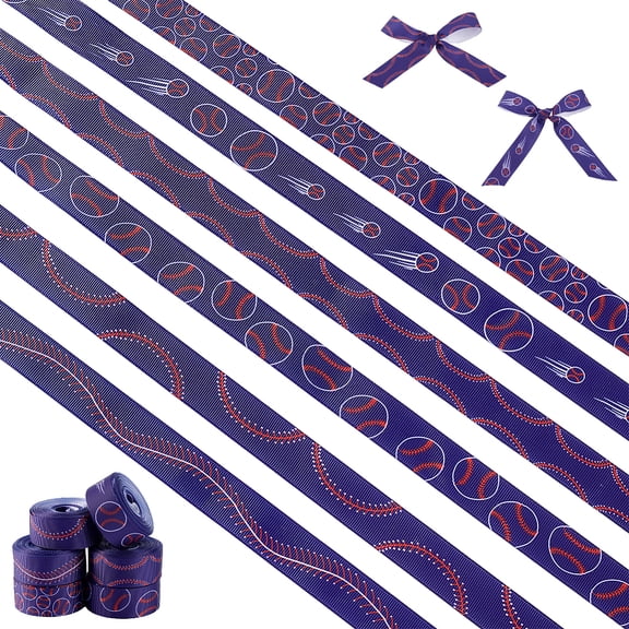 30 Yards Baseball Ribbons 7/8 Inch Wide Ribbon Sports Ball Ribbon Blue Grosgrain Ribbon for Crafting DIY Wreath Gift Wrapping Sport Theme Decoration