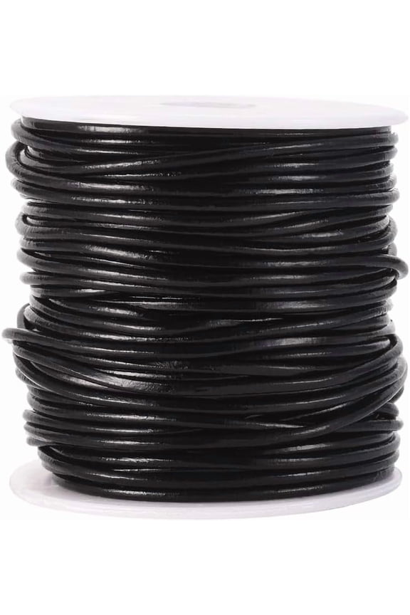 30 Yards Cowhide Genuine Leather Cord for Jewelry Making 2MM Black Round Real Leather String Lace Cording Rope Braiding Strip Thread Spool for Crafting Necklace Bracelets Wraps Beading DIY