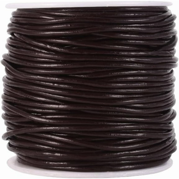 30 Yards Cowhide Genuine Leather String Lace Cord for Crafts 2MM Dark Brown Round Real Leather Cording Rope Braiding Strip Thread for Jewelry Making Crafting Necklace Bracelets Wraps Beading
