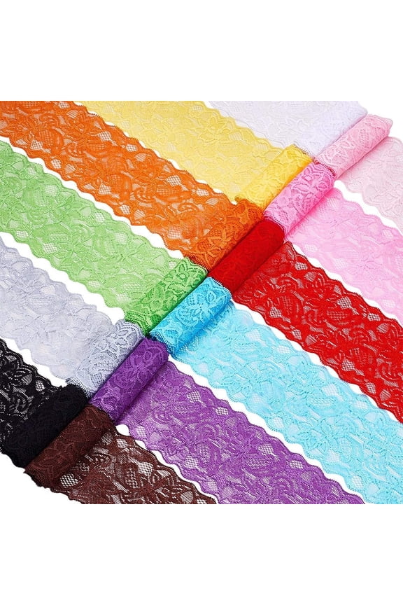 30 Yards Lace Fabric Stretch Elastic 3.15 inches Wide Trim Lace for Headbands Garters Wedding Bouquet Making - 30 Colors 1 Yard Per Color